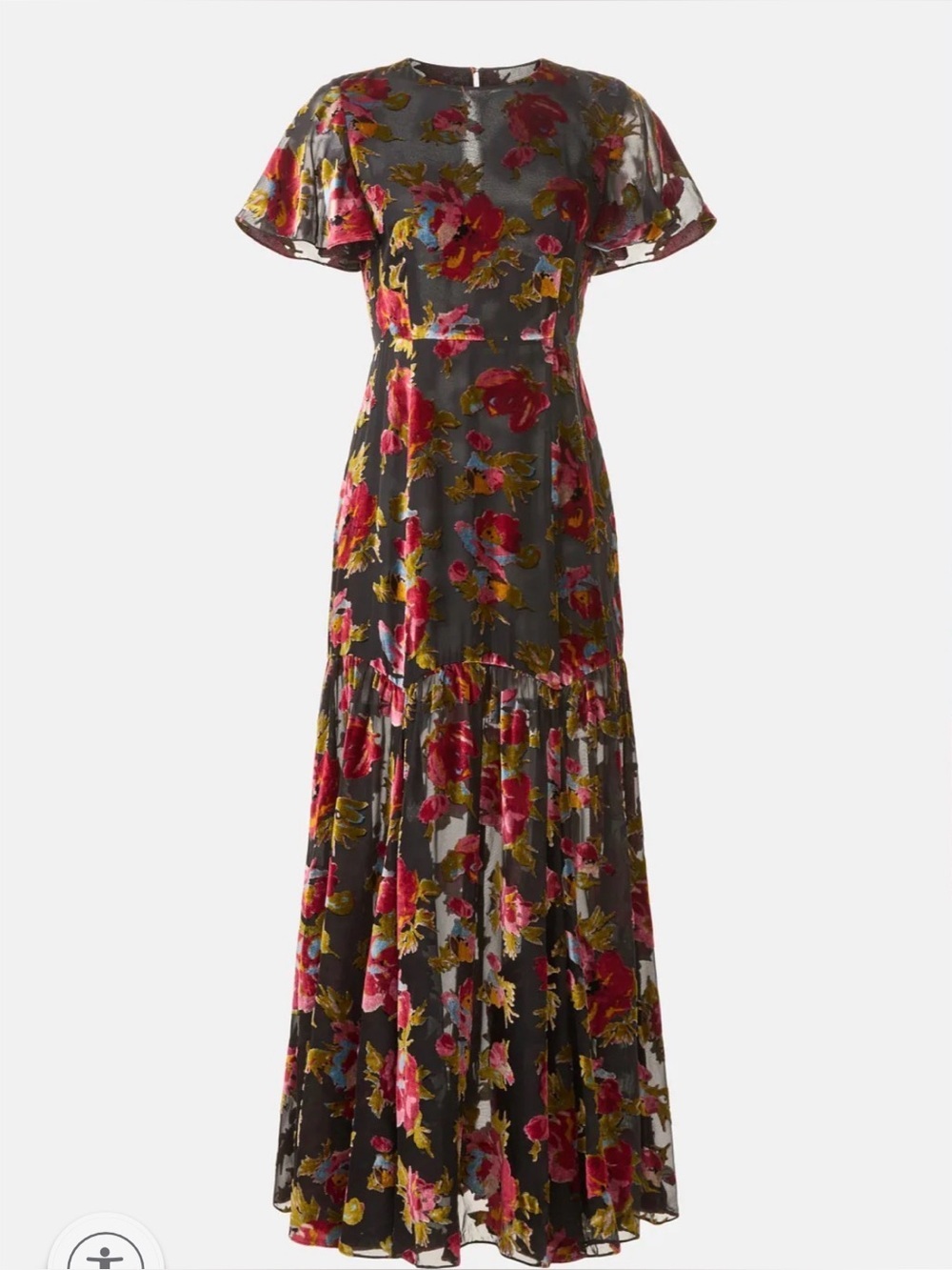 Rixo Velvet Floral Gown Floral Maxi Dress with Flutter Sleeves Sz 4 - Picture 7 of 15